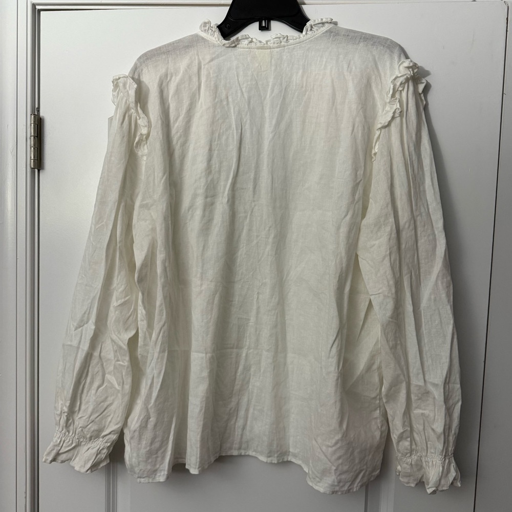 H&M white ruffle button up long sleeve blouse oversized EUC - Picture 8 of 11